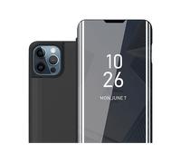 CADORABO Clear View Specchio con supporto Protezione 360 gradi Custodia per cellulare per Apple iPhone 13 PRO MAX, TORMALINA NERA