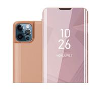 CADORABO Clear View Specchio con supporto Protezione 360 gradi Custodia per cellulare per Apple iPhone 13, KUNZIT ROSA