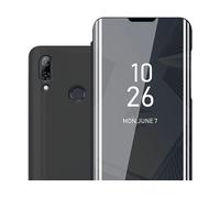 CADORABO Clear View Specchio con supporto Protezione 360 gradi Custodia per cellulare per Honor 10 LITE / Huawei P SMART 2019, TORMALINA NERA