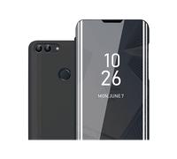 CADORABO Clear View Specchio con supporto Protezione 360 gradi Custodia per cellulare per Huawei P SMART 2018 / Enjoy 7S, TORMALINA NERA
