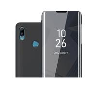 CADORABO Clear View Specchio con supporto Protezione 360 gradi Custodia per cellulare per Huawei Y6 2019, TORMALINA NERA