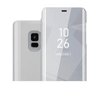 CADORABO Clear View Specchio con supporto Protezione 360 gradi Custodia per cellulare per Samsung Galaxy S9, AGATA ARGENTO