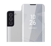 CADORABO Clear View Specchio con supporto Protezione 360 gradi Custodia per cellulare per Samsung Galaxy S22 PLUS, AGATA ARGENTO