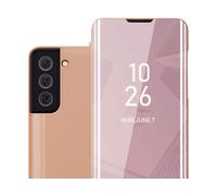 CADORABO Clear View Specchio con supporto Protezione 360 gradi Custodia per cellulare per Samsung Galaxy S22, KUNZIT ROSA