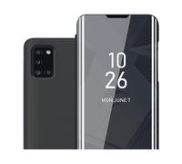 CADORABO Clear View Specchio con supporto Protezione 360 gradi Custodia per cellulare per Samsung Galaxy A31, TORMALINA NERA