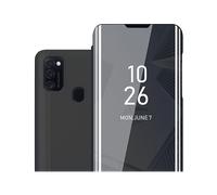 CADORABO Clear View Specchio con supporto Protezione 360 gradi Custodia per cellulare per Samsung Galaxy M21 / M30s, TORMALINA NERA