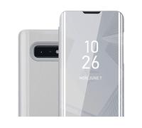 CADORABO Clear View Specchio con supporto Protezione 360 gradi Custodia per cellulare per Samsung Galaxy S10e, AGATA ARGENTO