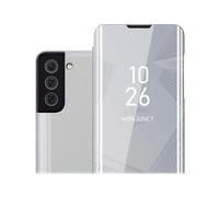CADORABO Clear View Specchio con supporto Protezione 360 gradi Custodia per cellulare per Samsung Galaxy S22, AGATA ARGENTO