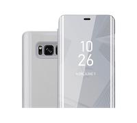 CADORABO Clear View Specchio con supporto Protezione 360 gradi Custodia per cellulare per Samsung Galaxy S8, AGATA ARGENTO