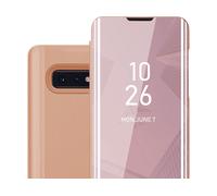 CADORABO Clear View Specchio con supporto Protezione 360 gradi Custodia per cellulare per Samsung Galaxy S10e, KUNZIT ROSA
