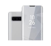 CADORABO Clear View Specchio con supporto Protezione 360 gradi Custodia per cellulare per Samsung Galaxy S10 4G, AGATA ARGENTO