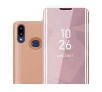 CADORABO Clear View Specchio con supporto Protezione 360 gradi Custodia per cellulare per Samsung Galaxy A10s / M01s, KUNZIT ROSA