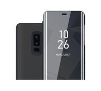 CADORABO Clear View Specchio con supporto Protezione 360 gradi Custodia per cellulare per Samsung Galaxy S9 PLUS, TORMALINA NERA