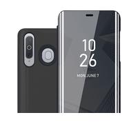 CADORABO Clear View Specchio con supporto Protezione 360 gradi Custodia per cellulare per Samsung Galaxy A8s, TORMALINA NERA