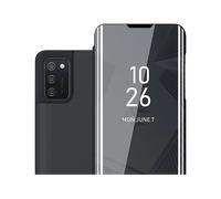 CADORABO Clear View Specchio con supporto Protezione 360 gradi Custodia per cellulare per Samsung Galaxy A02s, TORMALINA NERA