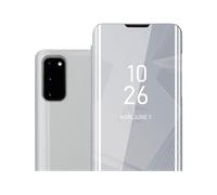 CADORABO Clear View Specchio con supporto Protezione 360 gradi Custodia per cellulare per Samsung Galaxy S20, AGATA ARGENTO