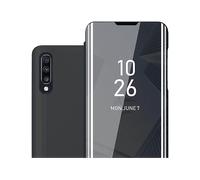 CADORABO Clear View Specchio con supporto Protezione 360 gradi Custodia per cellulare per Samsung Galaxy A70 / A70s, TORMALINA NERA