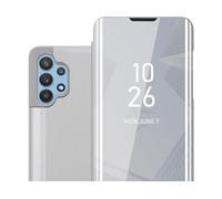 CADORABO Clear View Specchio con supporto Protezione 360 gradi Custodia per cellulare per Samsung Galaxy A32 5G, AGATA ARGENTO