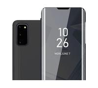 CADORABO Clear View Specchio con supporto Protezione 360 gradi Custodia per cellulare per Samsung Galaxy S20, TORMALINA NERA