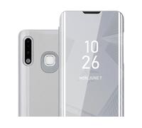 CADORABO Clear View Specchio con supporto Protezione 360 gradi Custodia per cellulare per Samsung Galaxy A70e, AGATA ARGENTO