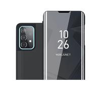 CADORABO Clear View Specchio con supporto Protezione 360 gradi Custodia per cellulare per Samsung Galaxy A52 (4G / 5G) / A52s, TORMALINA NERA