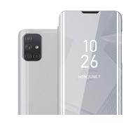 CADORABO Clear View Specchio con supporto Protezione 360 gradi Custodia per cellulare per Samsung Galaxy A71 4G, AGATA ARGENTO