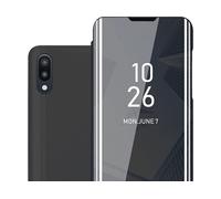 CADORABO Clear View Specchio con supporto Protezione 360 gradi Custodia per cellulare per Samsung Galaxy A10 / M10, TORMALINA NERA