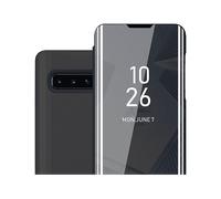 CADORABO Clear View Specchio con supporto Protezione 360 gradi Custodia per cellulare per Samsung Galaxy S10 4G, TORMALINA NERA