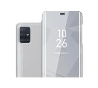 CADORABO Clear View Specchio con supporto Protezione 360 gradi Custodia per cellulare per Samsung Galaxy A51 4G / M40s, AGATA ARGENTO