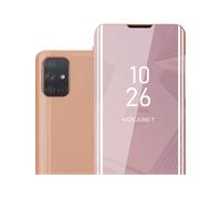 CADORABO Clear View Specchio con supporto Protezione 360 gradi Custodia per cellulare per Samsung Galaxy A71 4G, KUNZIT ROSA