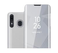 CADORABO Clear View Specchio con supporto Protezione 360 gradi Custodia per cellulare per Samsung Galaxy A20 / A30 / M10s, AGATA ARGENTO
