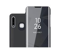 CADORABO Clear View Specchio con supporto Protezione 360 gradi Custodia per cellulare per Samsung Galaxy A70e, TORMALINA NERA