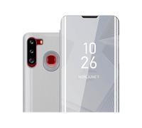 CADORABO Clear View Specchio con supporto Protezione 360 gradi Custodia per cellulare per Samsung Galaxy A21, AGATA ARGENTO