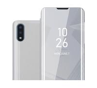 CADORABO Clear View Specchio con supporto Protezione 360 gradi Custodia per cellulare per Samsung Galaxy A01, AGATA ARGENTO