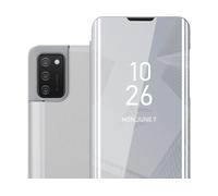 CADORABO Clear View Specchio con supporto Protezione 360 gradi Custodia per cellulare per Samsung Galaxy A02s, AGATA ARGENTO
