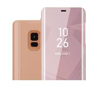 CADORABO Clear View Specchio con supporto Protezione 360 gradi Custodia per cellulare per Samsung Galaxy S9, KUNZIT ROSA