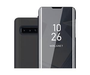 CADORABO Clear View Specchio con supporto Protezione 360 gradi Custodia per cellulare per Samsung Galaxy S10 4G, TORMALINA NERA