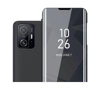 CADORABO Clear View Specchio con supporto Protezione 360 gradi Custodia per cellulare per Xiaomi 11T / 11T PRO, TORMALINA NERA
