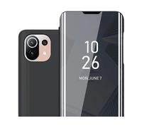 CADORABO Clear View Specchio con supporto Protezione 360 gradi Custodia per cellulare per Xiaomi Mi 11 LITE (4G / 5G) / 11 LITE NE, TORMALINA NERA