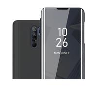 CADORABO Clear View Specchio con supporto Protezione 360 gradi Custodia per cellulare per Xiaomi RedMi 9, TORMALINA NERA