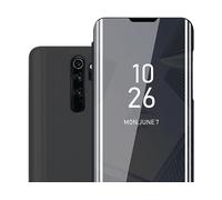 CADORABO Clear View Specchio con supporto Protezione 360 gradi Custodia per cellulare per Xiaomi RedMi NOTE 8 PRO, TORMALINA NERA