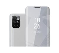CADORABO Clear View Specchio con supporto Protezione 360 gradi Custodia per cellulare per Xiaomi RedMi 10 4G, AGATA ARGENTO