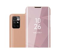 CADORABO Clear View Specchio con supporto Protezione 360 gradi Custodia per cellulare per Xiaomi RedMi 10 4G, KUNZIT ROSA
