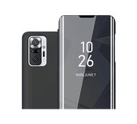 CADORABO Clear View Specchio con supporto Protezione 360 gradi Custodia per cellulare per Xiaomi RedMi NOTE 10 PRO, TORMALINA NERA