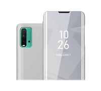 CADORABO Clear View Specchio con supporto Protezione 360 gradi Custodia per cellulare per Xiaomi RedMi 9T / POCO M3, AGATA ARGENTO