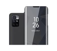 CADORABO Clear View Specchio con supporto Protezione 360 gradi Custodia per cellulare per Xiaomi RedMi 10 4G, TORMALINA NERA