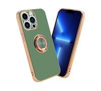 CADORABO con anello con protezione fotocamera e supporto magnetico per auto Cover per Apple iPhone 13 PRO, Glossy Verde Chiaro - Oro