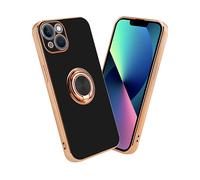 CADORABO con anello con protezione fotocamera e supporto magnetico per auto Cover per Apple iPhone 14, Glossy Nero - Oro