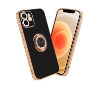 CADORABO con anello con protezione fotocamera e supporto magnetico per auto Cover per Apple iPhone 12, Glossy Nero - Oro