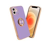 CADORABO con anello con protezione fotocamera e supporto magnetico per auto Cover per Apple iPhone 12, Glossy Viola Chiaro - Oro